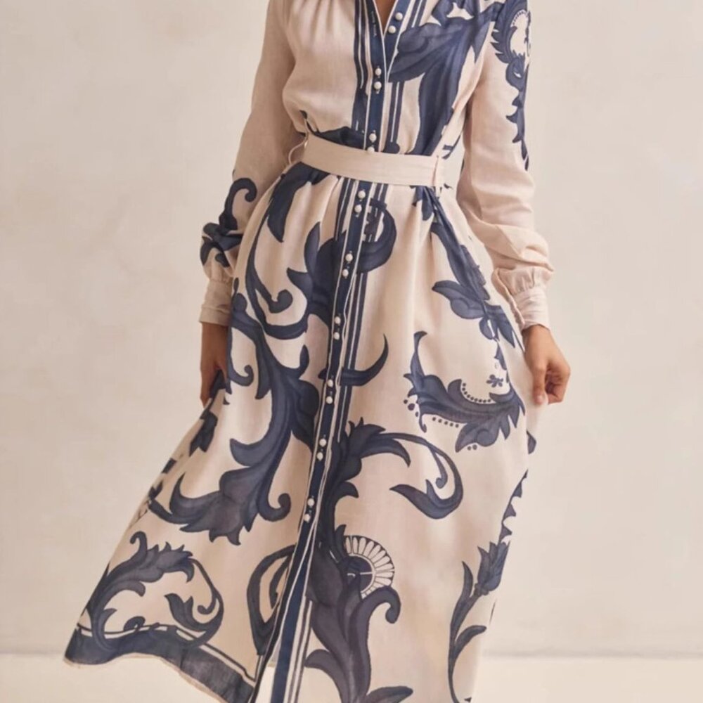Printed Button Down Belted Shirt Dress - Picture 7 of 10